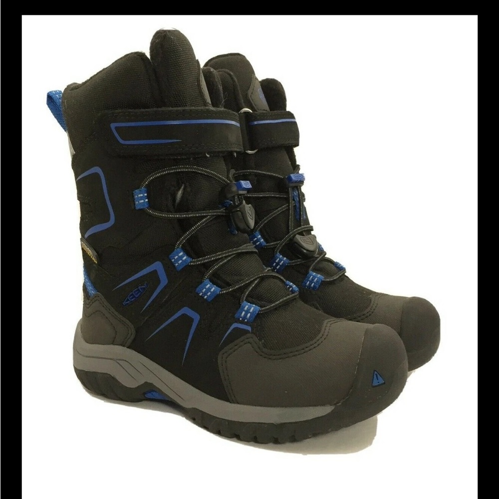 Keen Kids Levo Winter Snow Boots -32 Waterproof Insulate Black Blue Boy Sz 9 New